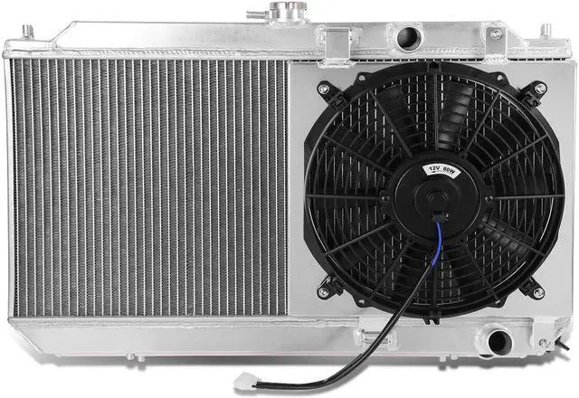 Main image of DNA Motoring RA+FS-AI90-MT-2 For 1990 to 1993 Acura Integra High Performance 2-Row Dual-Core Aluminum Radiator w/ 12V Fan Shroud (One Fan) 91 92