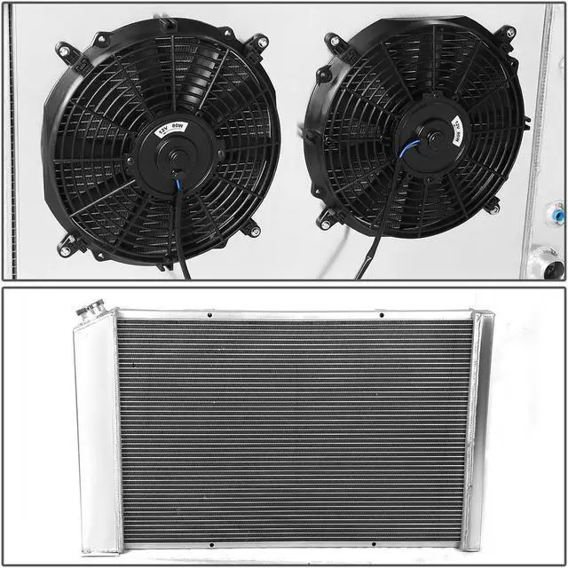 Alt view image 2 of 5 - DNA Motoring RA+FS-CK73V8-2 For 81-86 GMC/Chevy C/K Series Pick-up 2-Row Dual-Core Aluminum Radiator w/ 12V Fan Shroud