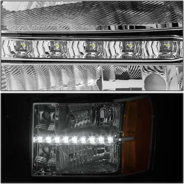 Alt view image 3 of 6 - DNA Motoring HL-LED-GMCSIE07-CH-AM For 2007 to 2013 GMC Sierra 1500 2500 3500 LED DRL Light Bar Headlight Chrome Housing Amber Corner Headlamp 08 09 10 11 12 Left + Right