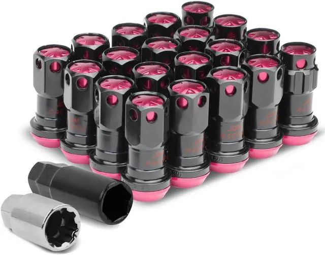 Main image of DNA Motoring LN-ZTL-9016-125-PK M12 x 1.25 Open End 16-Piece Aluminum Steel Wheel Lug Nuts + 4 Lock Nuts + 1 X Lock Nut Key (Pink)