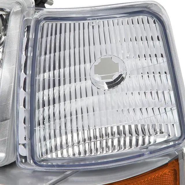 Alt view image 3 of 4 - DNA Motoring HL-OH-F15092-6P-CH-AM For 1992 to 1996 Ford F150 F250 F350 Bronco 6Pcs Headlight+Corner/Side Marker Lamps Chrome/Amber 5 Gen 93 94 95 Left + Right