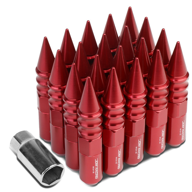 JDM Style Closed-End Red Aluminum Lug Nuts - M12x1.5, 20mm OD, 50mm Tall, 20-Piece Set