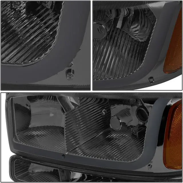 Alt view image 4 of 7 - DNA Motoring HL-LB-SIERRA99-SM-AM For 1999 to 2007 GMC Sierra 1500 2500 3500 Yukon LED DRL Light Bar Headlight+Bumper Lamp Black Housing Smoked Lens Amber Corner 00 01 02 03 04 05 06 4Pcs