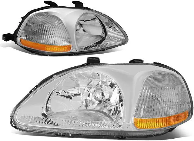 Alt view image 7 of 8 - DNA Motoring HL-OH-HC96-CH-AM For 1996 to 1998 Honda Civic OE Style Headlight Chrome Housing Amber Corner Headlamps EJ EM EK 97 Left + Right