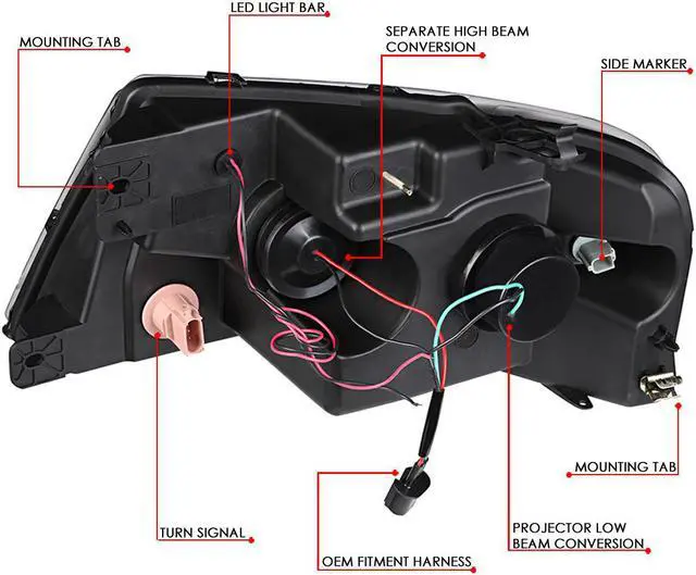 Alt view image 6 of 7 - DNA Motoring HL-3D-G2-F1504-BK-AM For 2004 to 2008 Ford F150 Lincoln Mark LT LED DRL Light Bar Projector Headlight Black Housing Amber Corner Headlamp 05 06 07 05 06 07
