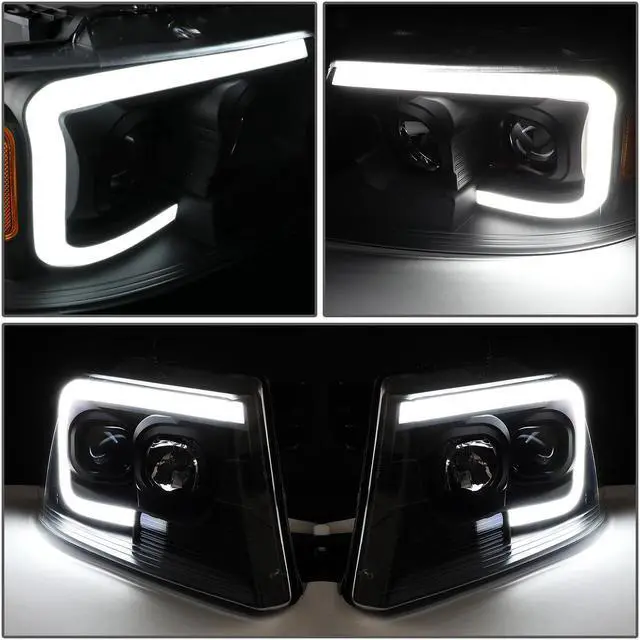 Alt view image 3 of 7 - DNA Motoring HL-3D-G2-F1504-BK-AM For 2004 to 2008 Ford F150 Lincoln Mark LT LED DRL Light Bar Projector Headlight Black Housing Amber Corner Headlamp 05 06 07 05 06 07