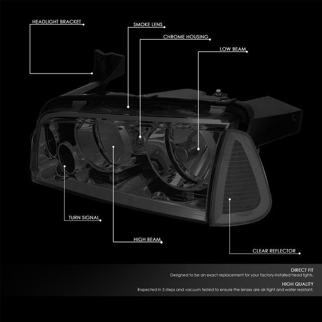 DNA Motoring HL-OH-CHA05-4P-SM-CL1 For 2006 to 2010 Dodge Charger LX 4pcs  Smoked Housing Clear Lens Headlight+Clear Corner Signal Lamp 07 08 09 Left  +