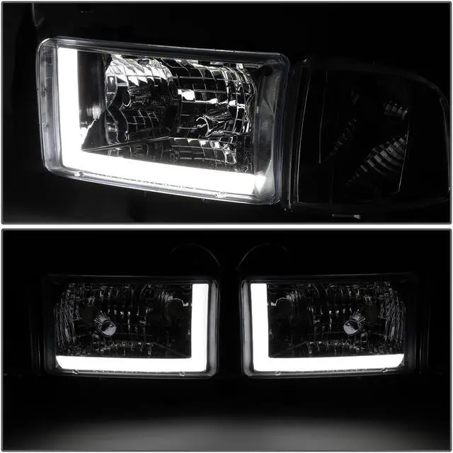 Alt view image 3 of 7 - DNA Motoring HL-LB-DR944-SM-CL1 For 1994 to 2002 Dodge RAM 1500 2500 3500 LED DRL Light Bar Headlights Chrome Housing Smoked Lens Clear Corner Headlamp 95 96 97 98 99 00 01 Left + Right