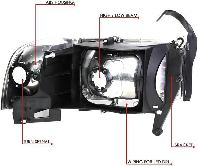 Alt view image 6 of 7 - DNA Motoring HL-LB-DR944-SM-CL1 For 1994 to 2002 Dodge RAM 1500 2500 3500 LED DRL Light Bar Headlights Chrome Housing Smoked Lens Clear Corner Headlamp 95 96 97 98 99 00 01 Left + Right