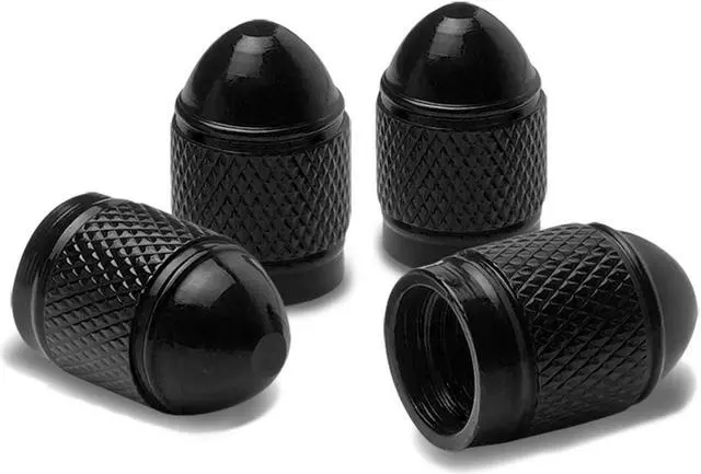 Alt view image 2 of 4 - DNA Motoring VCAP-RT-108-BK Bullet Style Polished Aluminum Black Chrome Tire Valve Stem Caps (Pack of 4)