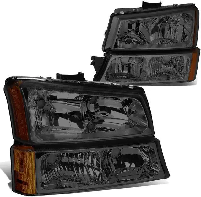 Main image of DNA Motoring HL-OH-CS03-4P-SM-AM For 2003 to 2006 Chevy Silverado Avalanche 4Pcs Headlight+Bumper Lamp Smoked Housing Amber Corner 1 Gen 04 05 Left + Right