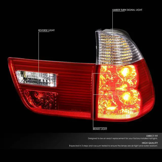 Alt view image 2 of 5 - DNA Motoring TL-E53X500-CL-RD For 2000 to 2006 BMW E53 X5 Pair of Chrome Housing Red Rear Tail Brake+Corner Signal Light 01 02 03 04 05