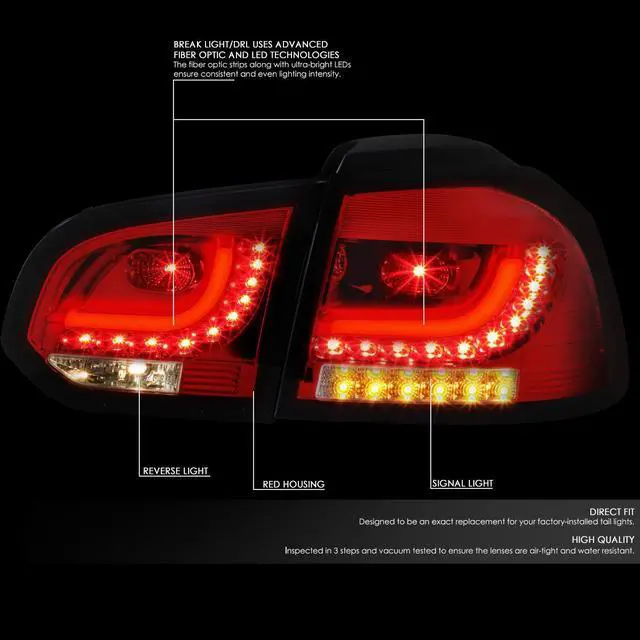 Alt view image 2 of 7 - DNA Motoring TL-LED-3D-GF10-RD-CL For 2010 to 2014 Volkswagen Golf Hatchback Red Housing Clear Lens 3D LED Rear Tail Brake + Corner Signal Lights 11 12 13