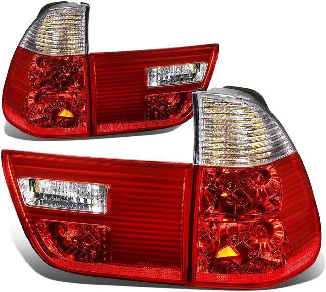 Main image of DNA Motoring TL-E53X500-CL-RD For 2000 to 2006 BMW E53 X5 Pair of Chrome Housing Red Rear Tail Brake+Corner Signal Light 01 02 03 04 05