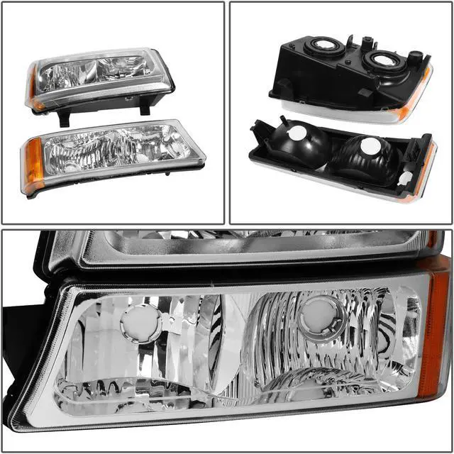 Alt view image 4 of 9 - DNA Motoring HL-OH-CS03-4P-CH-AM For 2003 to 2006 Chevy Silverado Avalanche 4Pcs Headlight+Bumper Lamp Chrome Housing Amber Corner 1 Gen 04 05 Left + Right