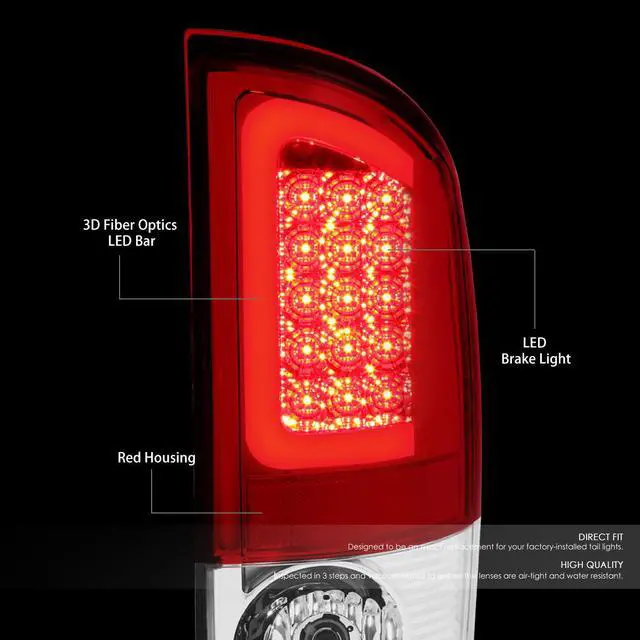 Alt view image 2 of 6 - DNA Motoring TL-DRAM05-LED-3D-CH-RD For 2002 to 2006 Dodge Ram 3rd Gen Pair of 3D LED Brake Tail Lights (Chrome Housing Red Lens) 03 04 05