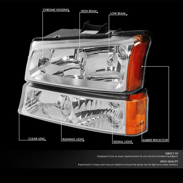 Alt view image 2 of 9 - DNA Motoring HL-OH-CS03-4P-CH-AM For 2003 to 2006 Chevy Silverado Avalanche 4Pcs Headlight+Bumper Lamp Chrome Housing Amber Corner 1 Gen 04 05 Left + Right