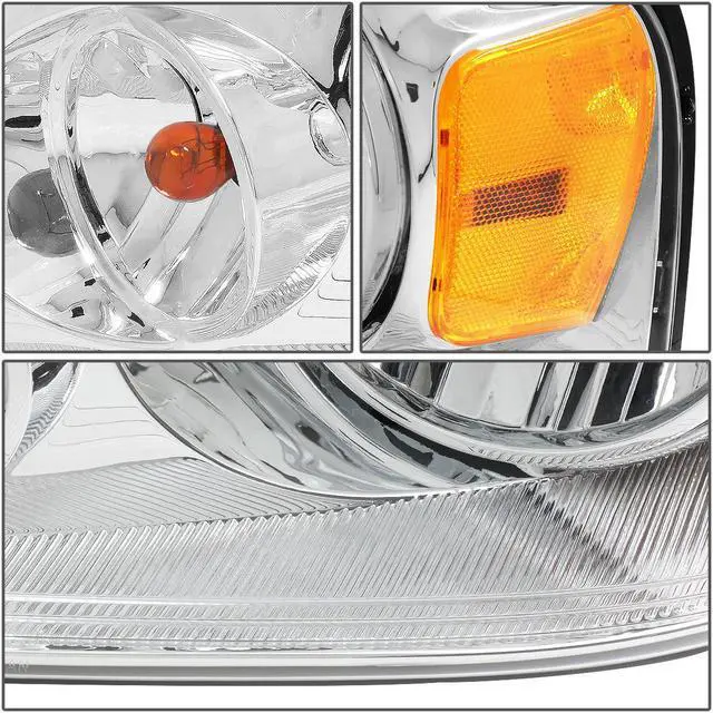 Alt view image 3 of 5 - DNA Motoring HL-OH-F1504-CH-AM For 2004 to 2008 Ford F150 11th Gen Chrome Housing Amber Corner Headlight Headlamp 05 06 07 Left + Right