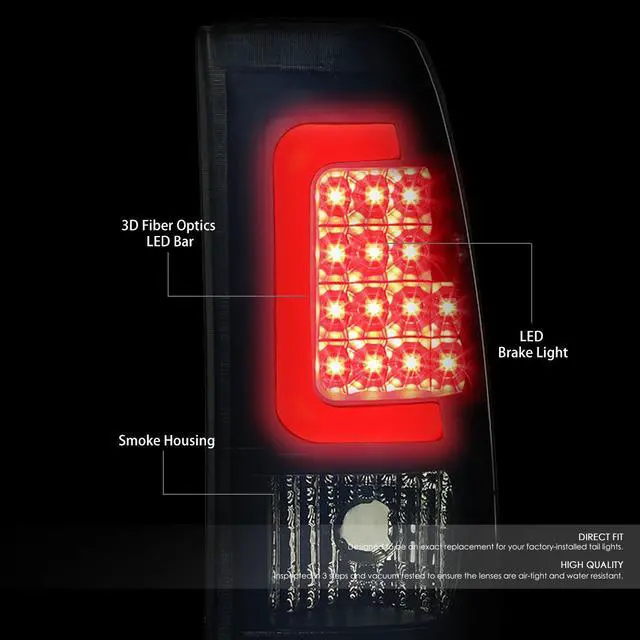 Alt view image 2 of 7 - DNA Motoring TL-CSIL99-LED-RD3D-BK-SM For 1999 to 2003 Chevy Silverado / GMC Sierra Pair of 3D LED Tail Brake Lights (Black Housing Smoked Lens) 00 01 02