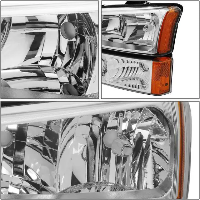 Alt view image 3 of 9 - DNA Motoring HL-OH-CS03-4P-CH-AM For 2003 to 2006 Chevy Silverado Avalanche 4Pcs Headlight+Bumper Lamp Chrome Housing Amber Corner 1 Gen 04 05 Left + Right