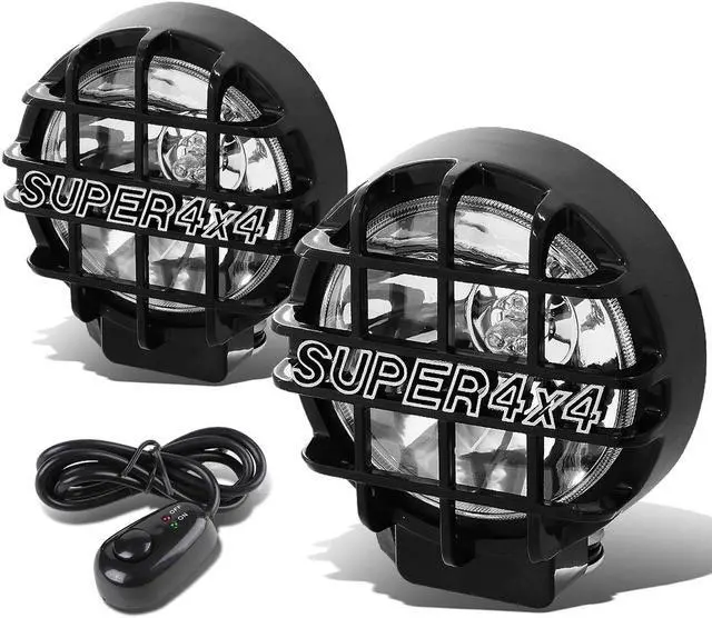 Main image of DNA Motoring FL-6-U+SW-CH-BK 6" Round Fog Lights+Offroad Super 4X4 Guard+Switch For Grille/Brush/Bull bar (Clear Lens Black Housing)