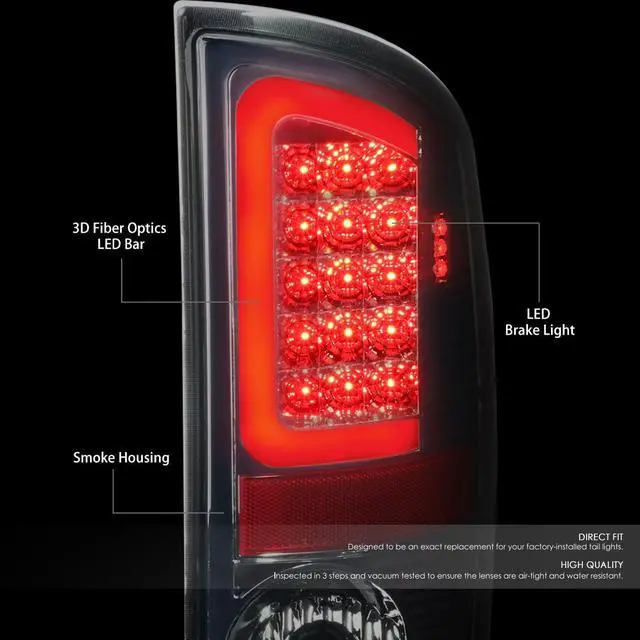 Alt view image 2 of 7 - DNA Motoring TL-DRAM07-LED-RD3D-CH-SM For 2007 to 2009 Dodge Ram Pickup 3rd Gen Pair of 3D Red LED Bar Chrome Housing Smoked Lens Brake Tail Lights 08