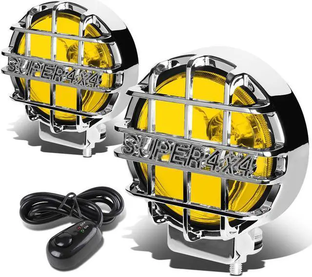Main image of DNA Motoring FL-6-U+SW-AM-CH 6" Round Fog Lights+Offroad Super 4X4 Guard+Switch For Grille/Brush/Bull bar (Amber Lens Chrome Housing)