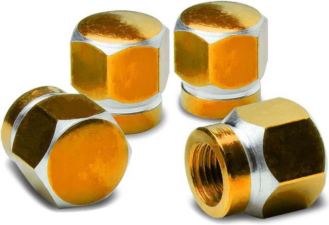 Main image of DNA Motoring VCAP-RT-181-GD Hexagon Anodized & Powder-Coated Finish Gold Chrome Aluminum Tire Stem Valve Caps (Pack of 4)