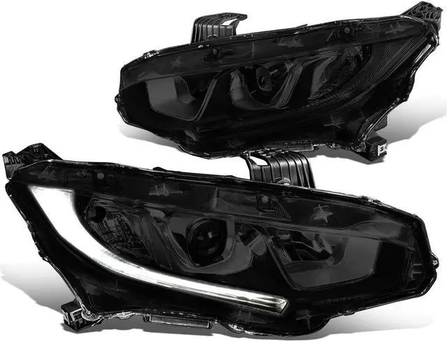 Main image of DNA Motoring HL-OH-HC16-SM-CL1 For 2016 to 2018 Honda Civic Pair Smoked Housing LED DRL Projector Headlight Headlamps 17 Left + Right