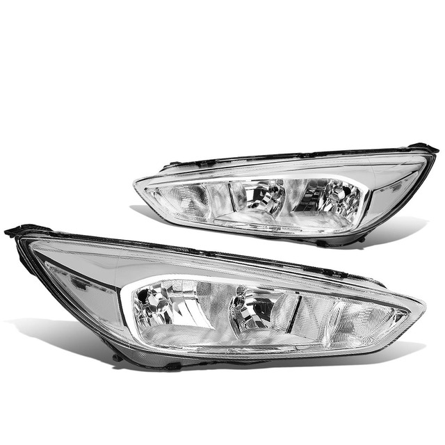 Pair Smoked Lens Headlights For 03-04 Ford Focus - Chrome Housing OE Style