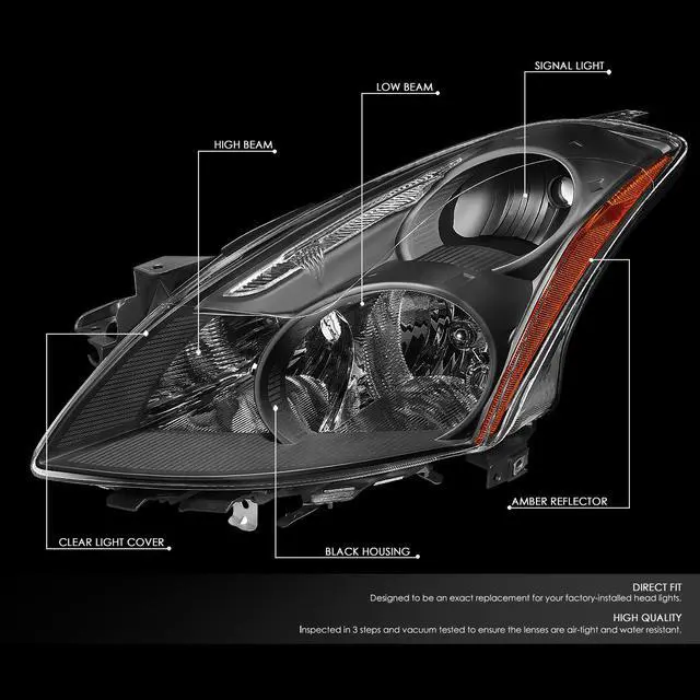 Alt view image 2 of 7 - DNA Motoring HL-OH-NA10-BK-AM For 2010 to 2012 Nissan Altima Sedan Pair Black Housing Amber Side Front Driving Headlight Headlamps 11 Left + Right