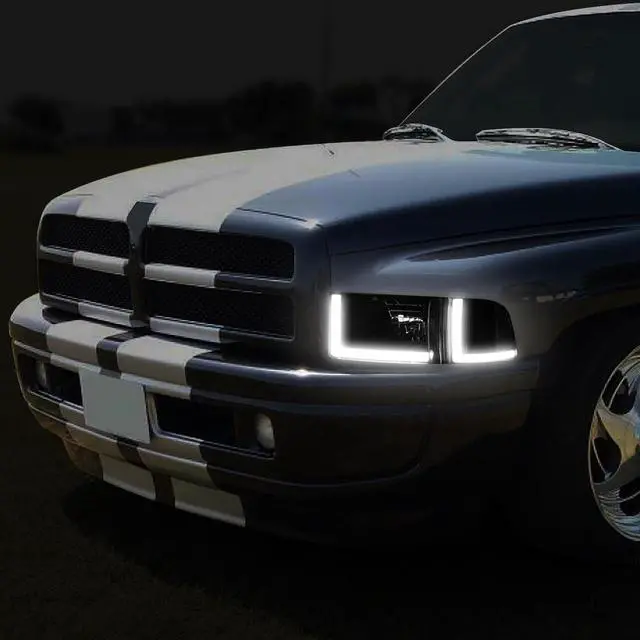 Alt view image 7 of 8 - DNA Motoring HL-LB2-DR944-BK-SM-CL1 For 1994 to 2002 Dodge Ram 1500 2500 3500 LED DRL Headlight Smoked Housing Clear Corner Headlamp 95 96 97 98 99 00 01 Left + Right