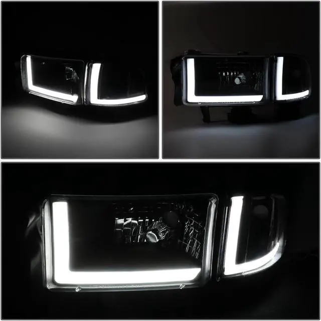 Alt view image 3 of 8 - DNA Motoring HL-LB2-DR944-BK-SM-CL1 For 1994 to 2002 Dodge Ram 1500 2500 3500 LED DRL Headlight Smoked Housing Clear Corner Headlamp 95 96 97 98 99 00 01 Left + Right