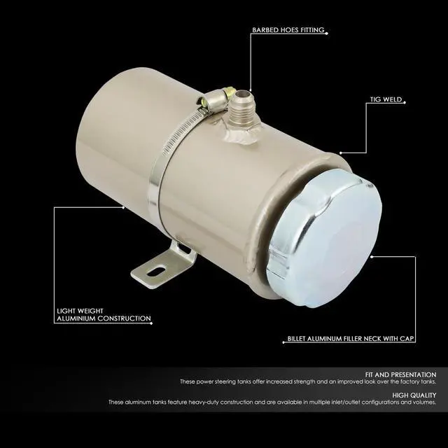 Alt view image 2 of 5 - DNA Motoring TANK-PS-005 Universal Aluminum Round Power Steering Fluid Reservoir Can/Tank Bottle w/Cap+Hardware