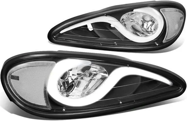Main image of DNA Motoring HL-HPL-PGAM99-BK-CL1 For 1999 to 2005 Pontiac Grand Am LED DRL Light Bar Headlight Black Housing Clear Corner Headlamp 00 01 02 03 04 Left + Right