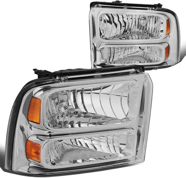 Main image of DNA Motoring HL-OH-FSUPER05-CH-AM For 2005 to 2007 Ford F250 F350 F450 F550 Super Duty Headlight Chrome Housing Clear Corner Headlamp 06 Left + Right