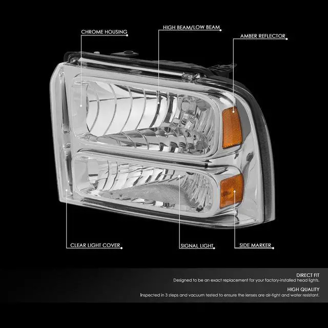 Alt view image 2 of 7 - DNA Motoring HL-OH-FSUPER05-CH-AM For 2005 to 2007 Ford F250 F350 F450 F550 Super Duty Headlight Chrome Housing Clear Corner Headlamp 06 Left + Right