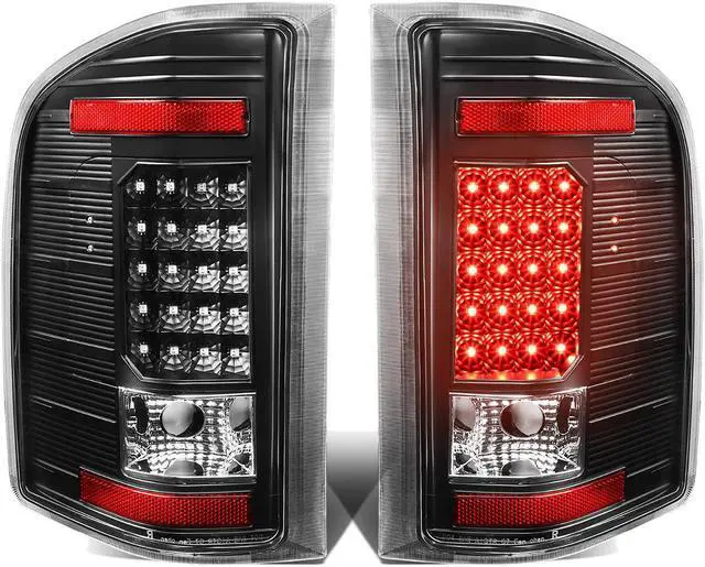 Main image of DNA Motoring TL-CSIL07-LED-BK-CL For 2007 to 2014 Chevy Silverado 1500 / 2500 / 3500 (HD) LED Tail Brake Brake Light / Lamps Black Housing Clear lens 08 09 10 11 12 13