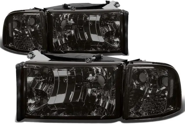 Main image of DNA Motoring HL-OH-DR944P-SM-CL1 For 1994 to 2002 Dodge Ram Truck 1500 2500 3500 1500 2500 3500 Headlight+Corner Lamp Smoked Housing Clear Side 95 96 97 98 99 00 01 Left + Right