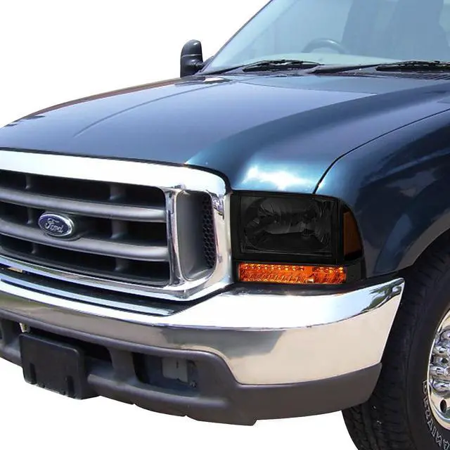 Alt view image 5 of 6 - DNA Motoring HL-HPL-FSUP99-SM-AM For 1999 to 2004 Ford F250 F350 Super Duty Bumper+LED Turn Signal Headlight Smoked Housing Amber Corner Headlamp 00 01 02 03 Excursion
