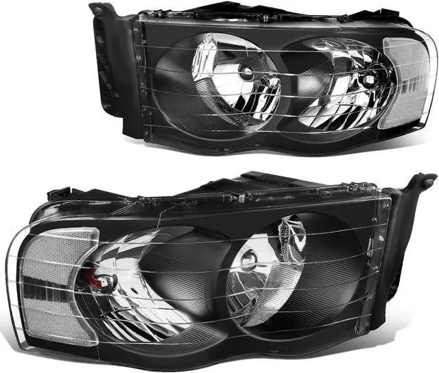 Alt view image 2 of 5 - DNA Motoring HL-OH-DR02-BK-CL1 For 2002 to 2005 Dodge Ram Truck 1500 2500 3500 Black Housing Clear Corner Headlight Headlamp 3rd Gen 03 04