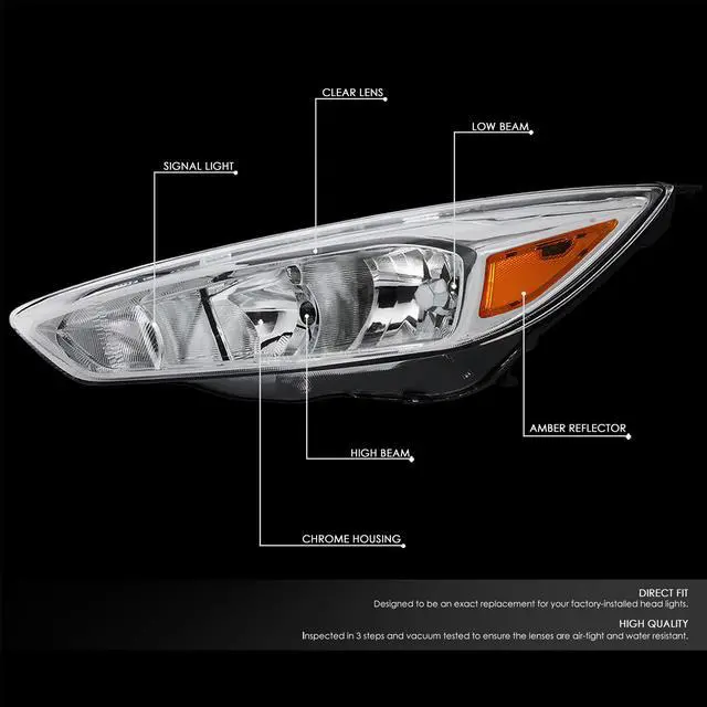 Alt view image 2 of 7 - DNA MOTORING HL-OH-FF16-CH-AM For 2015 to 2018 Ford Focus Pair Headlight Chrome Housing Amber Side Headlamp 3rd gen 16 17 Left + Right
