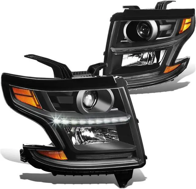 Main image of DNA Motoring HL-OH-CSUB15-BK-AM For 2015 to 2017 Chevy Tahoe Suburban Pair LED DRL Strip Projector Headlight Black Housing Amber Corner Headlamp 16 Left + Right