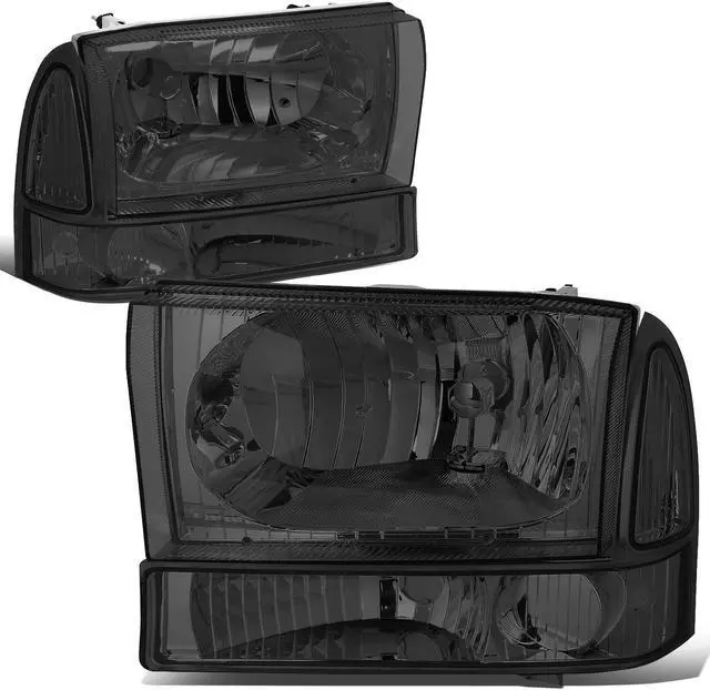 Alt view image 3 of 4 - DNA Motoring HL-OH-F99SD4P-SM-CL1 For 2000 to 2004 Ford F250 F350 F450 F550 Super Duty Excusion 4pcs Headlight+Bumper Lamp Kit Smoked Housing Clear Side 01 02 03