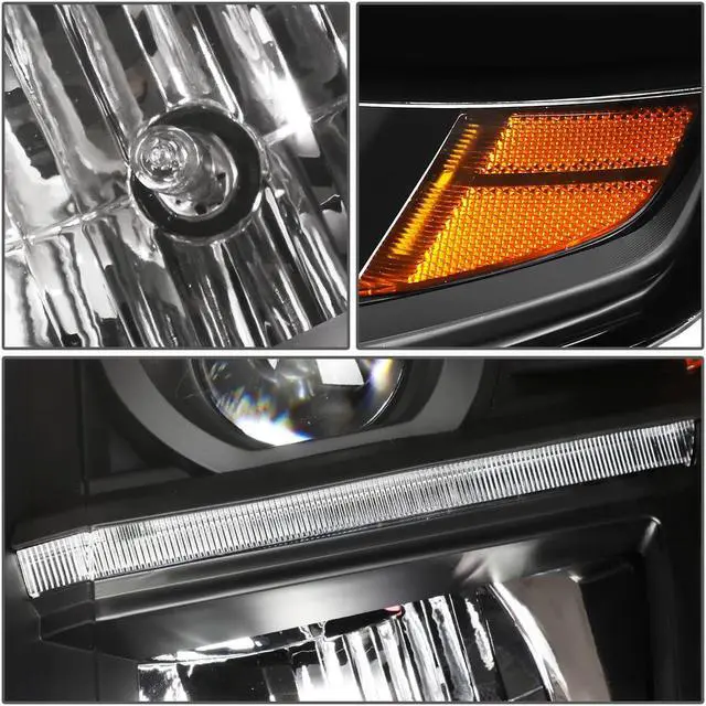 Alt view image 3 of 5 - DNA Motoring HL-OH-CSUB15-BK-AM For 2015 to 2017 Chevy Tahoe Suburban Pair LED DRL Strip Projector Headlight Black Housing Amber Corner Headlamp 16 Left + Right