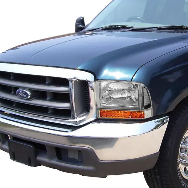Alt view image 5 of 6 - DNA Motoring HL-HPL-FSUP99-CH-CL1 For 1999 to 2004 Ford F250 F350 Super Duty Bumper+LED Turn Signal Headlight Chrome Housing Clear Corner Headlamp 00 01 02 03 Excursion