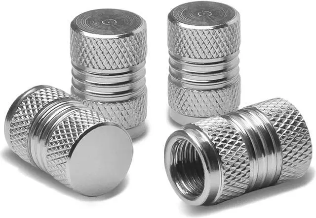 Alt view image 2 of 4 - DNA Motoring VCAP-RT-024-SL Meshed Style Polished Aluminum Silver Chrome Tire Valve Stem Caps (Pack of 4)