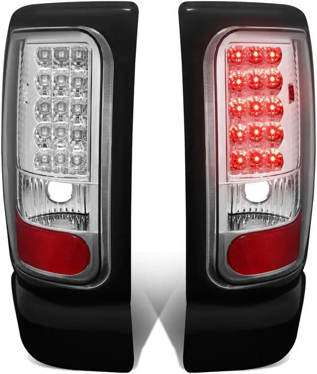 Main image of For 1994 to 2002 Dodge Ram 1500 / 2500 / 3500 Pair of Chrome Housing Clear Lens LED Tail Brake Lights 95 96 97 98 99 00 01