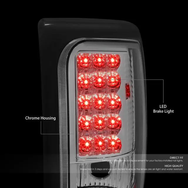 Alt view image 2 of 7 - For 1994 to 2002 Dodge Ram 1500 / 2500 / 3500 Pair of Chrome Housing Clear Lens LED Tail Brake Lights 95 96 97 98 99 00 01