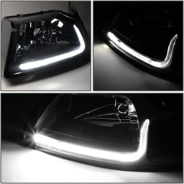 Alt view image 3 of 7 - DNA Motoring HL-LB-FM99-BK-CL1 For 1999 to 2004 Ford Mustang LED Daytime Running Light Bar Headlight Black Housing Clear Corner Headlamp 00 01 02 03 Left + Right
